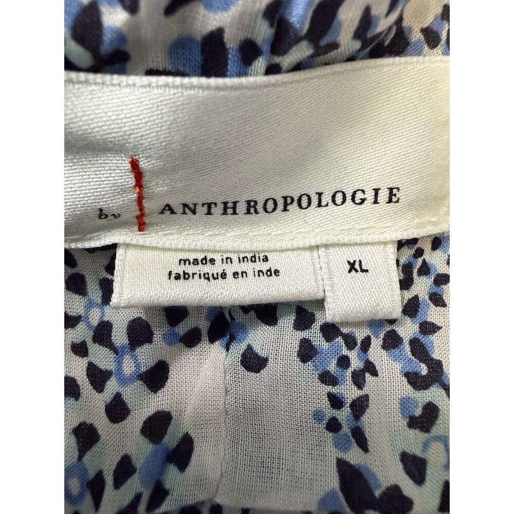 Anthropologie V-Neck Plunge Tunic Mini Dress Blue Motif Ruffle Boho XL - Picture 4 of 9